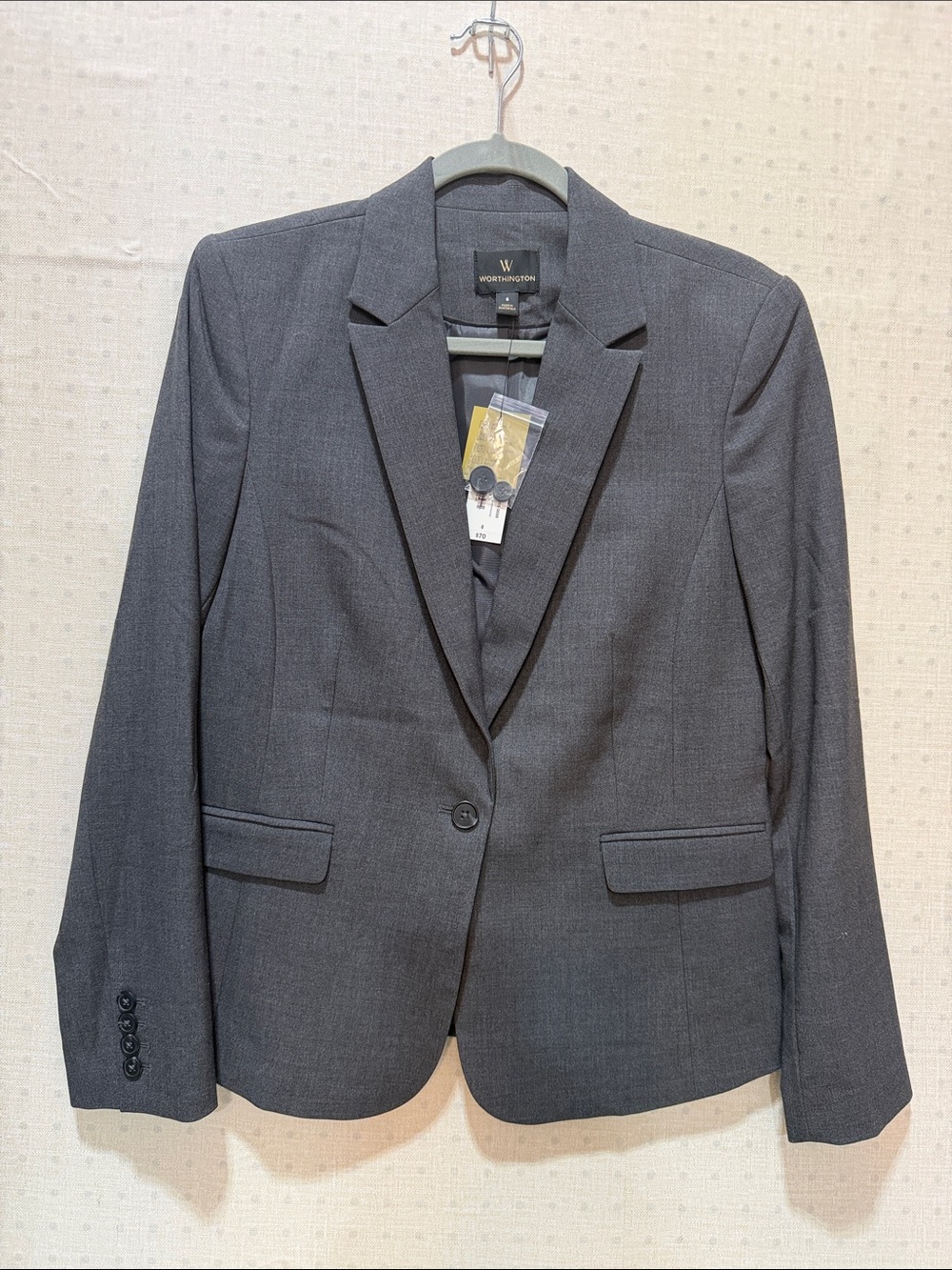 Worthington Charcoal Gray Single-Button Tailored Blazer